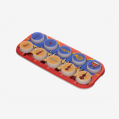 Musical instrument toy with buttons on a white background