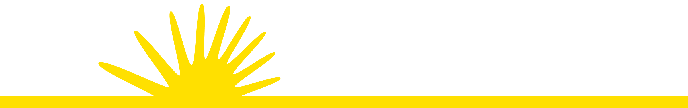 A yellow sunburst emblem rising from a horizontal yellow band on a white background.