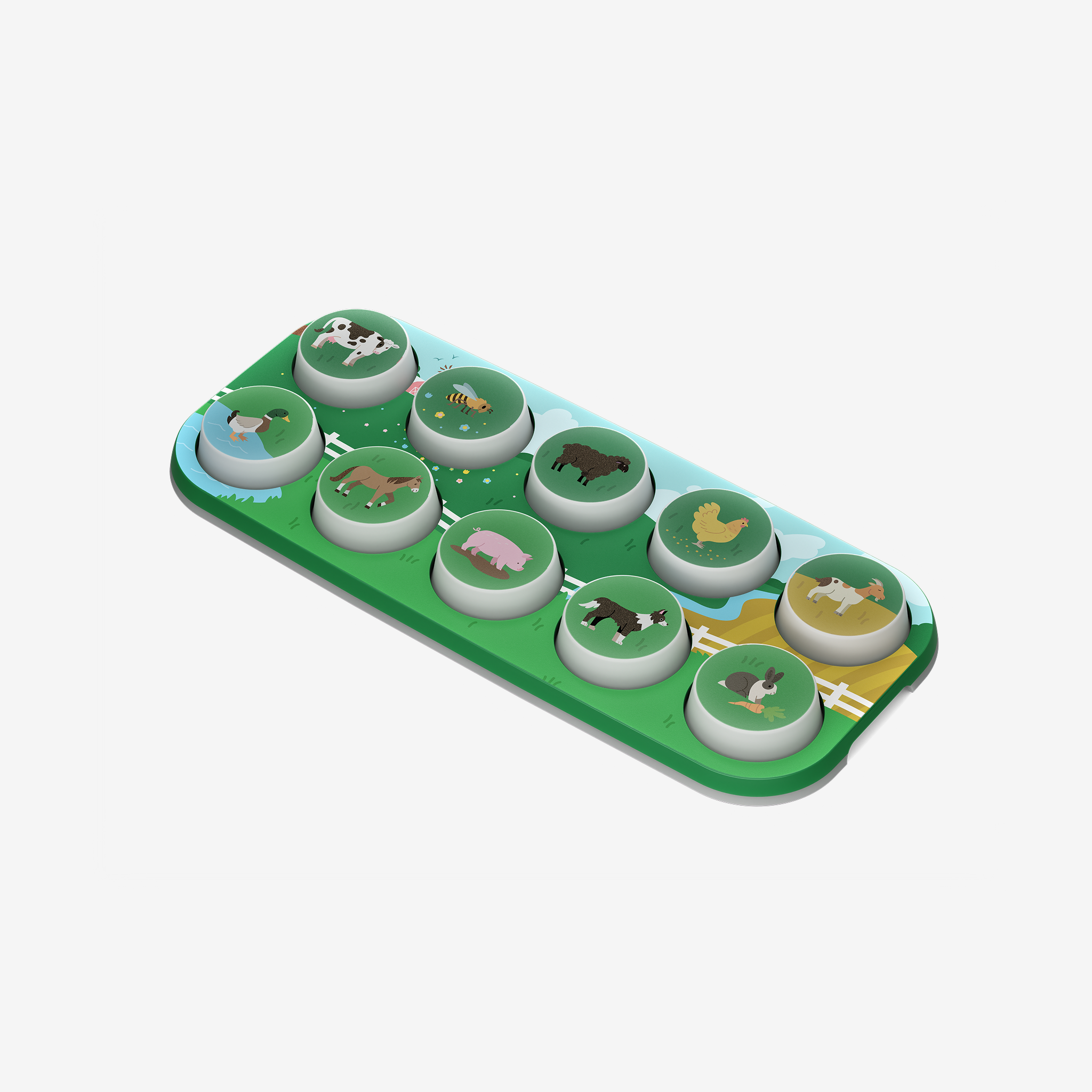 Toppo with animal illustrations on a green base